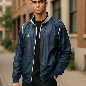 Adidas Mens Lightweight Climalite Jacket Windbreaker Athletic Blue & White Large